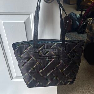 Lug Black Quilted Tote with Rainbow Stitching